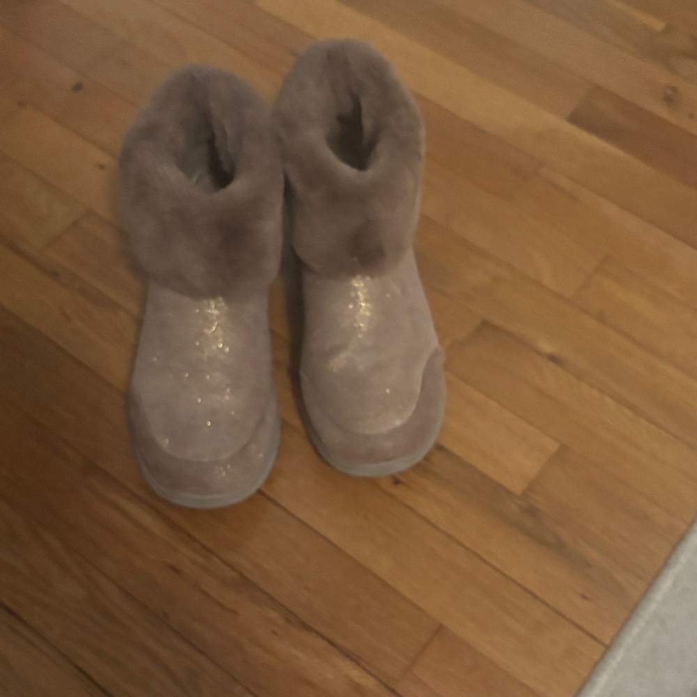Skechers Taupe Sparkle Faux-Fur Ankle Boots